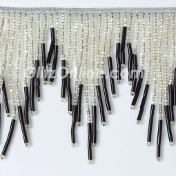 Silver & Black 3" Beaded Chevron Fringe 10 Yard Bolt